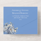 青エレガント白と灰色のフローラ結婚の オールインワン招待状 (裏面)