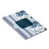 青エレガント白のフローラストライプジャーナルノートブック ノートブック (右側)