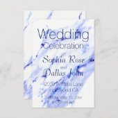 青エレガント白の大理石花崗岩パターン 招待状 (正面/裏面)