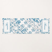 青エレガント白の柄と名前 ヨガマット (正面(横))