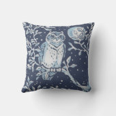 青エレガント白の森フクロウ月の森の芸術 クッション (裏面)