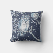 青エレガント白の森フクロウ月の森の芸術 クッション (正面)