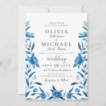 青エレガント白の水色フローラ結婚