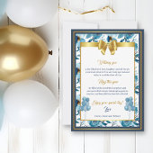 青エレガント白の水色フローラ誕生日カード