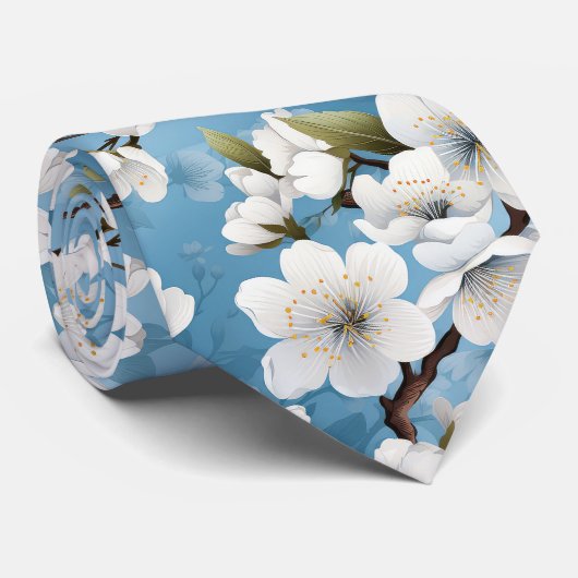 青エレガント白の花の結婚仕事 ネクタイ (ロール)