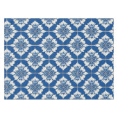 青エレガント白の花柄 テーブルクロス (正面(横))