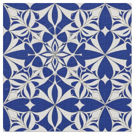 青エレガント白の花柄 ファブリック