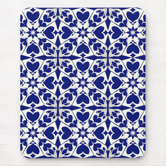 青エレガント白の花柄 マウスパッド (正面)