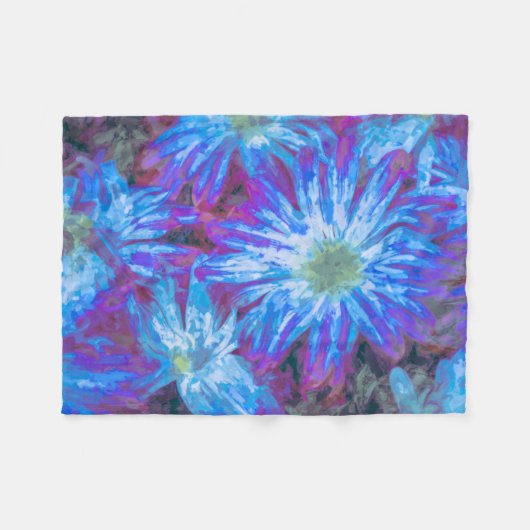 青エレガント白の花水色 フリースブランケット (正面(横))