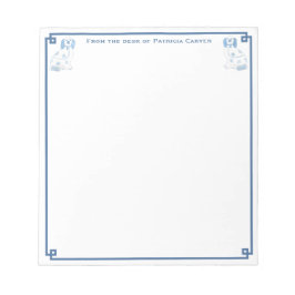 青エレガント白の陶器犬デスク ノートパッド