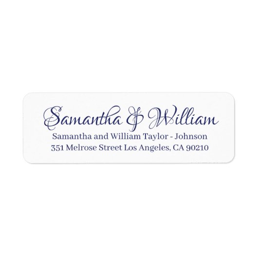 青エレガント白カスタムのスクリプ結婚ト名 ラベル (正面)