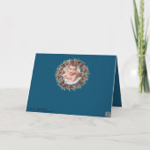 青エレガント白クリスマスフォトクリスマスリース シーズンカード (裏面)