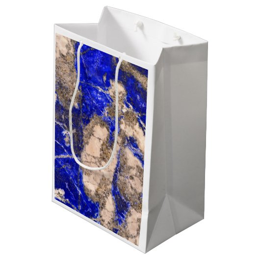 青エレガント白グレー花崗岩の大理石のパターン ミディアムペーパーバッグ (裏面アングル)