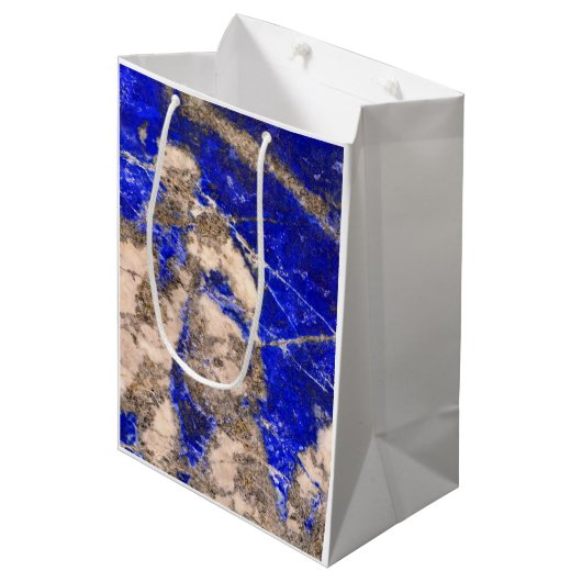 青エレガント白グレー花崗岩の大理石のパターン ミディアムペーパーバッグ (正面アングル)