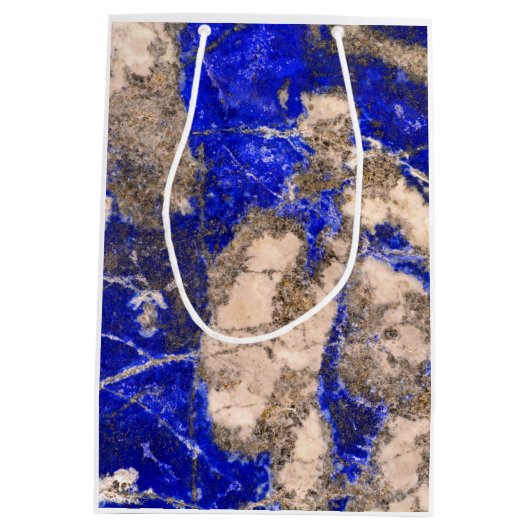 青エレガント白グレー花崗岩の大理石のパターン ミディアムペーパーバッグ (裏面)