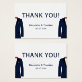 青エレガント白ゲイ結婚式の引き出物ラベル (正面&裏面)