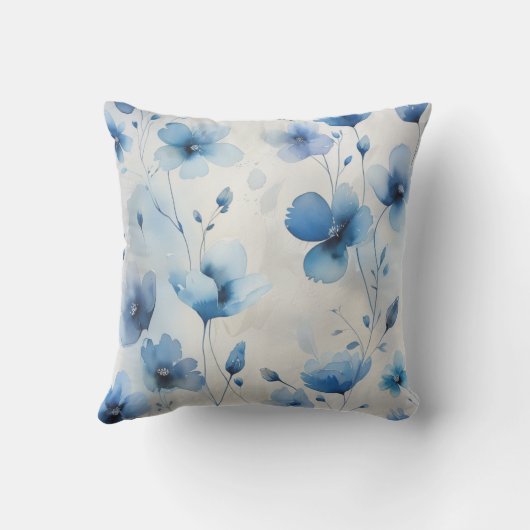 青エレガント白シルバーウォーター花模様 アウトドアクッション (裏面)