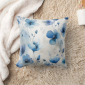 青エレガント白シルバーウォーター花模様 クッション (ブランケット)