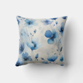 青エレガント白シルバーウォーター花模様 クッション (裏面)