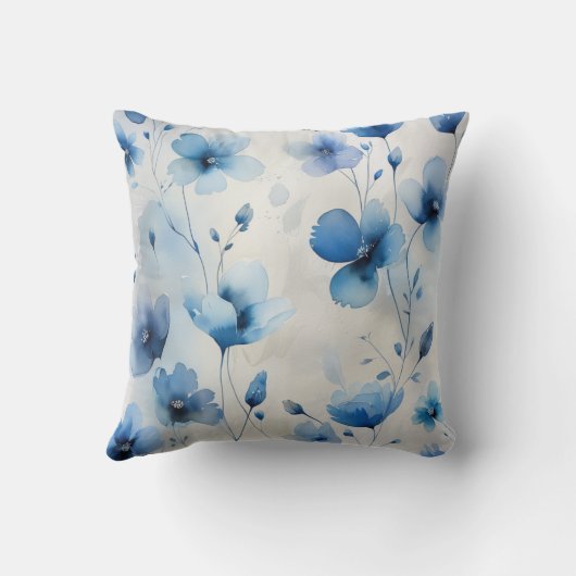 青エレガント白シルバーウォーター花模様 クッション (裏面)