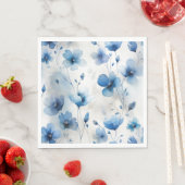 青エレガント白シルバーウォーター花模様 スタンダードランチョンナプキン (インサイチュ)