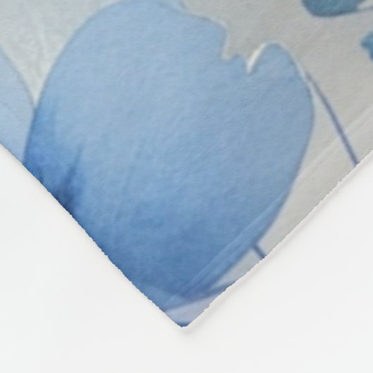 青エレガント白シルバーウォーター花模様 フリースブランケット (角)