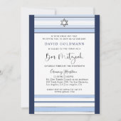 青エレガント白タルリストライプのットバー(ユダヤ教の)バル・ミツバー 招待状 (正面)