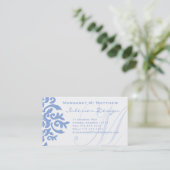 青エレガント白ダマスク文字M 名刺 (スタンド正面)