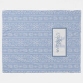 青エレガント白フローラダマスクモノグラムの フリースブランケット (正面(横))