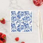 青エレガント白フローラトイル スタンダードカクテルナプキン (インサイチュ)