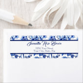 青エレガント白フローラトワール差出人住所 ラベル (インサイチュ)