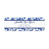 青エレガント白フローラトワール差出人住所 ラベル (正面)