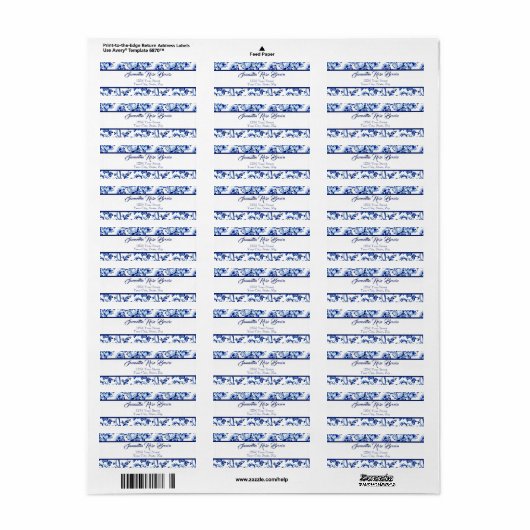 青エレガント白フローラトワール差出人住所 ラベル (フルシート)