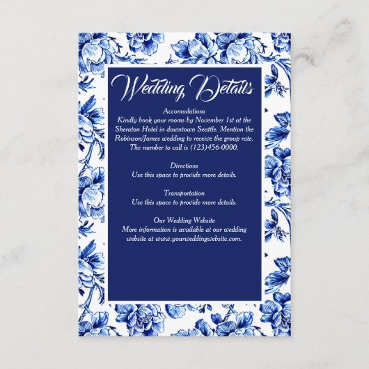 青エレガント白フローラトワ結婚ーズ エンクロージャーカード (正面)