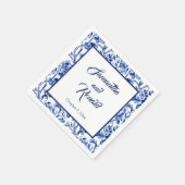 青エレガント白フローラトワ結婚ーズ スタンダードカクテルナプキン (角)