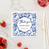 青エレガント白フローラトワ結婚ーズ スタンダードカクテルナプキン (インサイチュ)