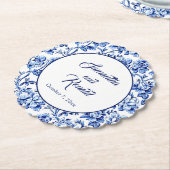 青エレガント白フローラトワ結婚ーズ ペーパーコースター (アングル)