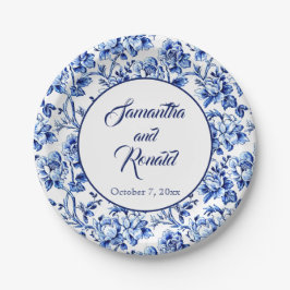 青エレガント白フローラトワ結婚ーズ ペーパープレート