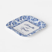 青エレガント白フローラトワ結婚ーズ ペーパープレート (傾斜あり)