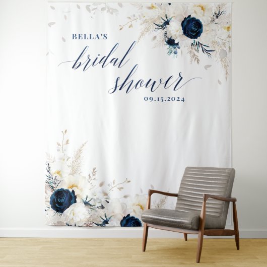 青エレガント白フローラブライダルシャワー背景 タペストリー (インサイチュ)