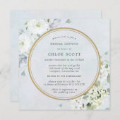 青エレガント白フローラブライダルシャワー 招待状 (正面/裏面)