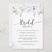 青エレガント白フローラブライダルシャワー 招待状 (正面)