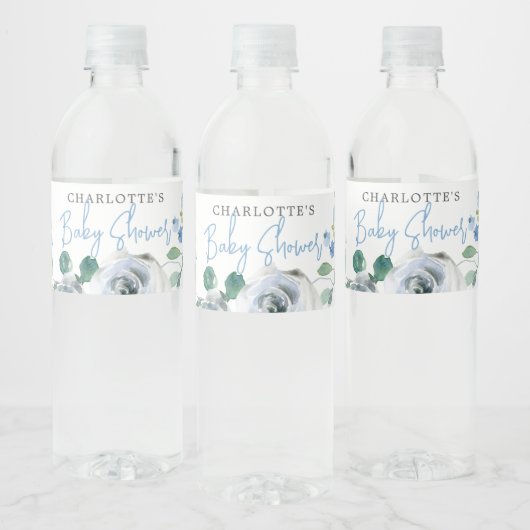 青エレガント白フローラ春男の子ベイビーシャワー ペットボトルラベル (ボトル)