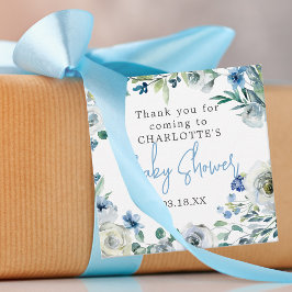 青エレガント白フローラ男の子のシャワー フェイバータグ