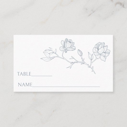 青エレガント白フローラ結婚座席表 プレイスカード (正面)