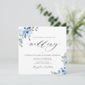 青エレガント白フローラ結婚式招待状 招待状 (スタンド正面)