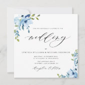 青エレガント白フローラ結婚式招待状 招待状 (正面)