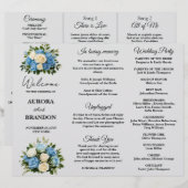 青エレガント白フローラ結婚式 プログラム (正面/裏面)