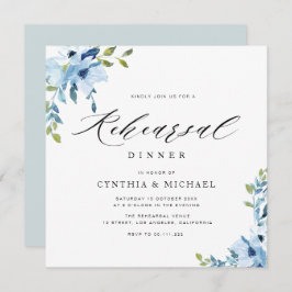 青エレガント白フローラ  招待状