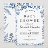 青エレガント白ベビーシャワー招待状 招待状 (正面/裏面)